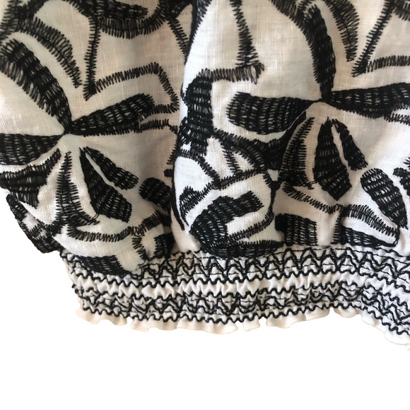 Linen Embroidered Black and White Short Sleeve Jacket zip front size medium - Picture 4 of 14